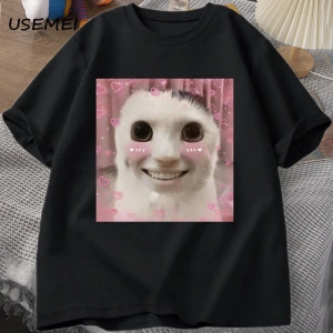 Goofy Cat kedi T Shirt Meme Dank Cursed Weirdcore Cringey t-shirt erkekler kadınlar ben çok a 2857