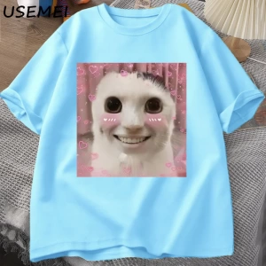 Goofy Cat kedi T Shirt Meme Dank Cursed Weirdcore Cringey t-shirt erkekler kadınlar ben çok a 2857