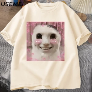 Goofy Cat kedi T Shirt Meme Dank Cursed Weirdcore Cringey t-shirt erkekler kadınlar ben çok a 2857