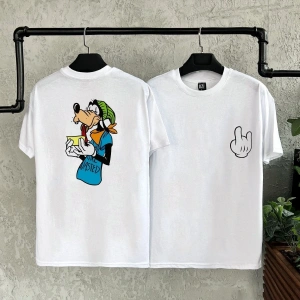 Goofy Goof Çift Taraflı Baskılı Beyaz Erkek