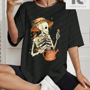 Goth Ay ve Kedi Baskılı Damla Omuz Tişört