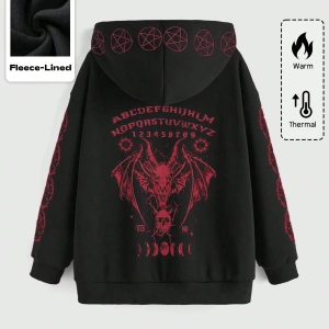 Goth Büyük Beden Kadın Slogan Baskılı Düşük Omuz Uzun Kollu Günlük Kapşonlu Sweatshirt, Model 5172