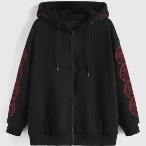 Goth Büyük Beden Kadın Slogan Baskılı Düşük Omuz Uzun Kollu Günlük Kapşonlu Sweatshirt, Model 5172