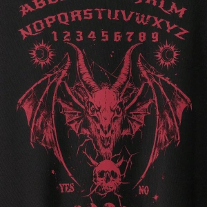 Goth Büyük Beden Kadın Slogan Baskılı Düşük Omuz Uzun Kollu Günlük Kapşonlu Sweatshirt, Model 5172