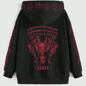 Goth Büyük Beden Kadın Slogan Baskılı Düşük Omuz Uzun Kollu Günlük Kapşonlu Sweatshirt, Model 5172