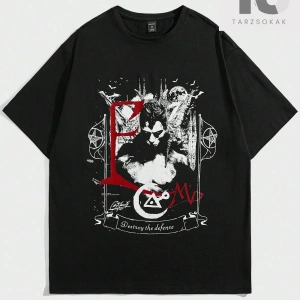 Goth Erkek Figürlü ve Harfli Grafik Tişört
