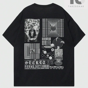 Goth Erkek Geometrik Baskılı Yuvarlak Yaka T-Shirt