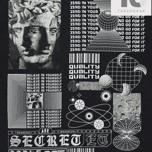 Goth Erkek Geometrik Baskılı Yuvarlak Yaka T-Shirt