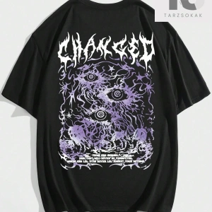 Goth Erkek Göz Kafatası ve Harf Grafikli Tişört