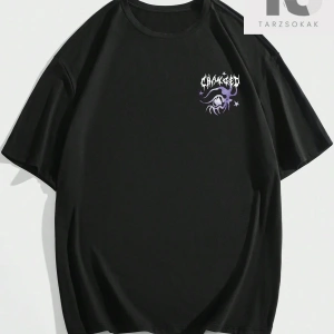 Goth Erkek Göz Kafatası ve Harf Grafikli Tişört