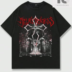 Goth Erkek Harfli ve Çapraz Grafikli Tişört