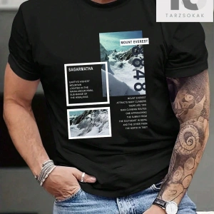 Goth Erkek Harfli ve İskelet Grafikli Tişört