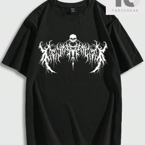 Goth Erkek Kafatası ve Harf Grafikli Tişört