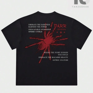 Goth Erkek Örümcek Sloganlı Grafik Tişört