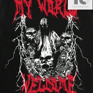 Goth Erkek Pamuk Mektup Kafatası Grafikli Tişört