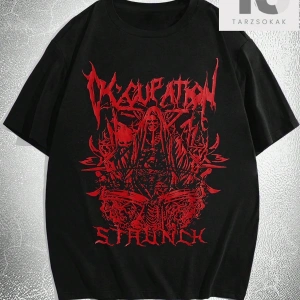 Goth Erkek Pamuk Mektup ve Kafatası Baskılı Tişört