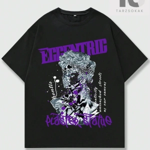 Goth Erkekler Çapraz Harf Grafikli Tişört