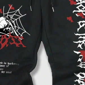 Goth Guys Skull & Slogan Graphic Drawstring Waist Eşofman Altı