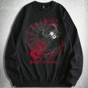 Goth Guys Slogan & Skull Print Pullover Siyah