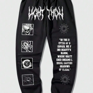 Goth Guys Slogan & Skull & Spider Graphic Drawstring Waist Eşofman Altı