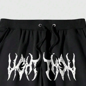 Goth Guys Slogan & Skull & Spider Graphic Drawstring Waist Eşofman Altı