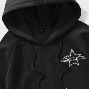 Goth Guys Star & Slogan Graphic Raglan Sleeve Drawstring Hoodie Siyah
