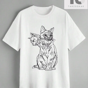 Goth Kadın Casual Kedi Baskılı T-Shirt