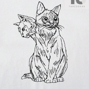 Goth Kadın Casual Kedi Baskılı T-Shirt