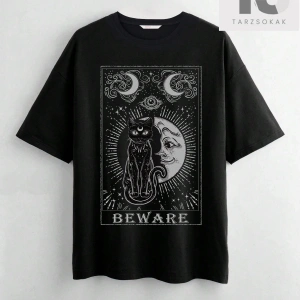 Goth Kedi ve Ay Baskılı Tişört