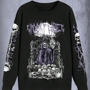 Goth Letter & Skull Print Sweatshirt Siyah