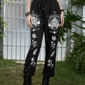 Goth Skull Graphic Drawstring Waist 4 Mevsim Eşofman