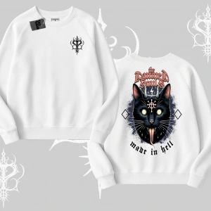 Gothic Cat Made in Hell Baskılı Sweatshirt Biskilet Sweatshirt