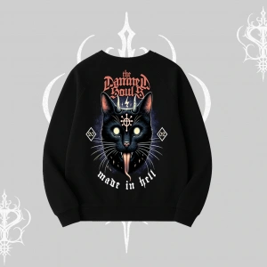 Gothic Cat Made in Hell Baskılı Sweatshirt Biskilet Sweatshirt