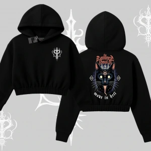 Gothic Cat Made in Hell Baskılı Sweatshirt Kapşonlu Crop Sweatshirt