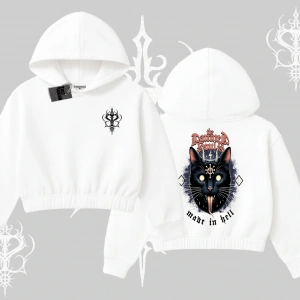 Gothic Cat Made in Hell Baskılı Sweatshirt Kapşonlu Crop Sweatshirt