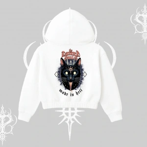 Gothic Cat Made in Hell Baskılı Sweatshirt Kapşonlu Crop Sweatshirt