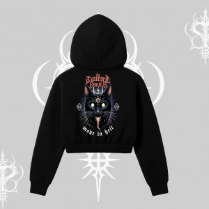 Gothic Cat Made in Hell Baskılı Sweatshirt Kapşonlu Crop Sweatshirt