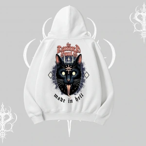 Gothic Cat Made in Hell Baskılı Sweatshirt Kapşonlu Sweatshirt