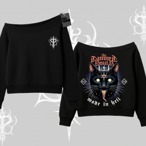 Gothic Cat Made in Hell Baskılı Sweatshirt Kayık Yaka Sweatshirt