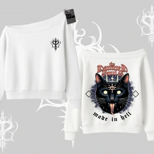 Gothic Cat Made in Hell Baskılı Sweatshirt Kayık Yaka Sweatshirt