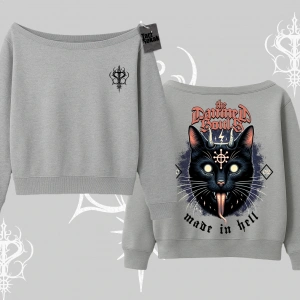 Gothic Cat Made in Hell Baskılı Sweatshirt Kayık Yaka Sweatshirt
