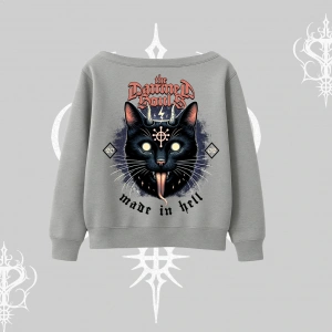 Gothic Cat Made in Hell Baskılı Sweatshirt Kayık Yaka Sweatshirt
