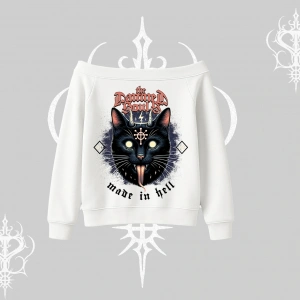 Gothic Cat Made in Hell Baskılı Sweatshirt Kayık Yaka Sweatshirt