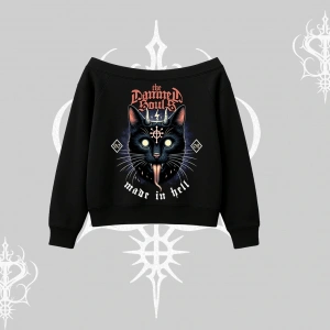 Gothic Cat Made in Hell Baskılı Sweatshirt Kayık Yaka Sweatshirt