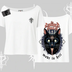 Gothic Cat Made in Hell Baskılı Sweatshirt Kayık Yaka Tshirt
