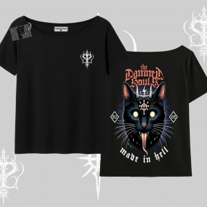 Gothic Cat Made in Hell Baskılı Sweatshirt Kayık Yaka Tshirt