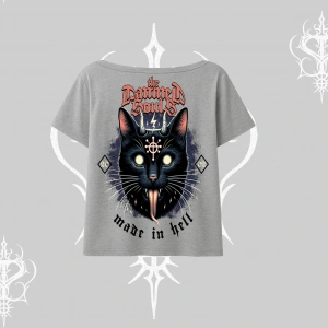 Gothic Cat Made in Hell Baskılı Sweatshirt Kayık Yaka Tshirt