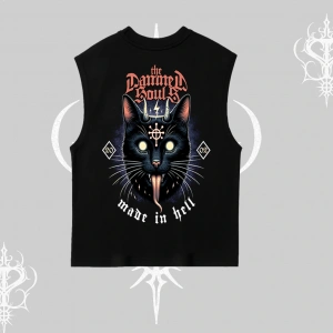 Gothic Cat Made in Hell Baskılı Sweatshirt Kolsuz Tshirt