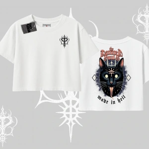 Gothic Cat Made in Hell Baskılı Sweatshirt Oversize Crop Tshirt