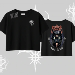 Gothic Cat Made in Hell Baskılı Sweatshirt Oversize Crop Tshirt
